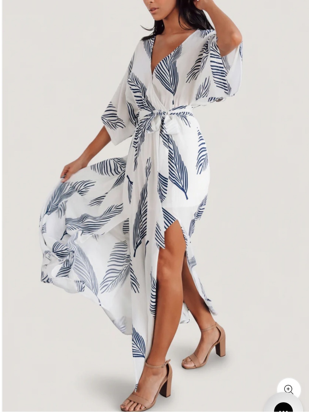 Baltic Born 3X Plus Size White Maxi Wrap Dress with Navy Leaf Print - Picture 8 of 15